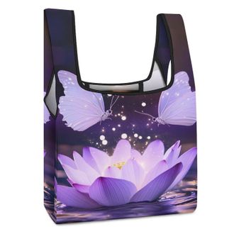 Generic Lotuses Flower And Butterfly Shopping Bag Reusable Grocery Tote Bag Foldable Handbag for Travel Picnic