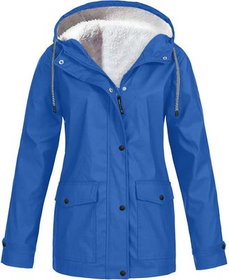 Generic Holiday Essentials for Women Womens Winter Coats Women Solid Plush Rain Outdoor Plus Size Hooded Raincoat Windproof Jacket Coat Lightweight Quilted Wa
