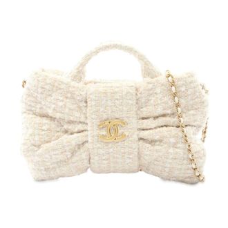 Chanel Pre-owned Tweed Bow Satchel Bag - Dames - Pre-owned - Wit - Maat: ONE Size Tweed