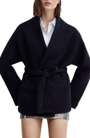 Mango Tie Waist Coat in Navy at Nordstrom, Size X-Small