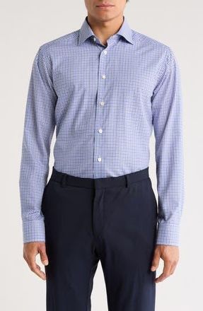 Eton Slim Fit Tatersol Check Dress Shirt in Blue at Nordstrom Rack, Size 15