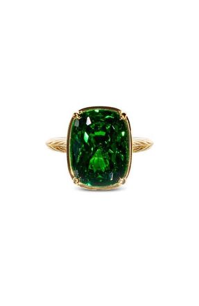 Sterling Forever Elongated Cushion-Cut Cubic Zirconia Cocktail Ring in Gold/Emerald at Nordstrom, Size 10
