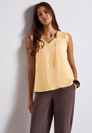 Street One Blusentop STREET ONE, Damen, Gr. 44, buttercream gelb, Web, Obermaterial: 100% Viskose, unifarben, l&auml;ssig geschnitten h&uuml;ftbedeckend, Rundhals, R&uuml;schen