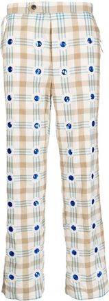 Bode embellished checked straight-leg trousers - men - Cotton - 31 - White
