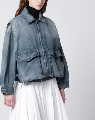 Maison Margiela Giacca blu in denim con tasche con patta