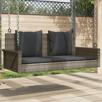 vidaXL Banco Columpio Con Cojines Rat&aacute;n Sint&eacute;tico Gris 119x56x48 Cm Vidaxl