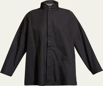 Eskandar Wide Double Stand Collar Shirt - Long