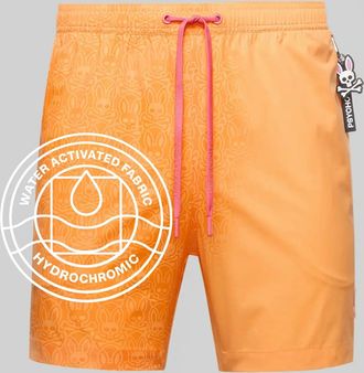 Psycho Bunny Mens Samos Hydrochromic Printed Swim Trunk 805 PAPAYA / XXXL