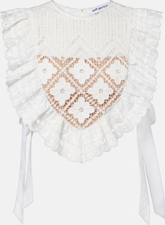 Self Portrait Crop top de croch&eacute; con volantes