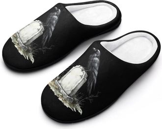 Generic Raven Standing on Tombstone Funny Mens Slippers Cotton Warm House Shoes Memory Foam Sandals Print Size 7-14