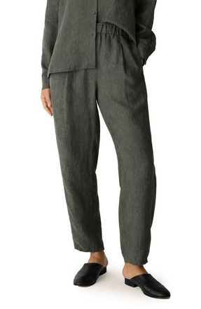 Eileen Fisher Pleated Organic Linen Lantern Ankle Pants in Bay Leaf at Nordstrom, Size Medium