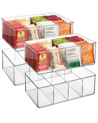 Sorbus Clear Storage Bins With Dividers (Set Of 4)