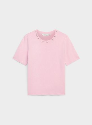 Contemporaine Womens Short-sleeve jewel-collar sweater