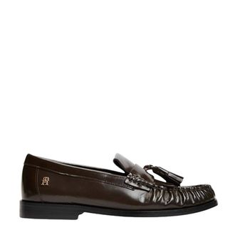 Tommy Hilfiger Schoenen, Dames, Bruin, 36 EU, Leer, TH Monogram Leren Tassel Loafers