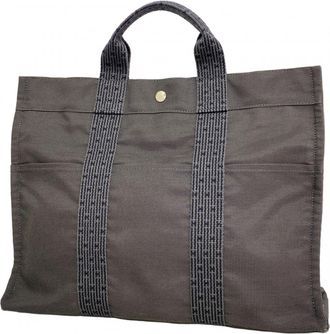 Herm&egrave;s Gray Canvas Tote Bag (Pre-Owned)