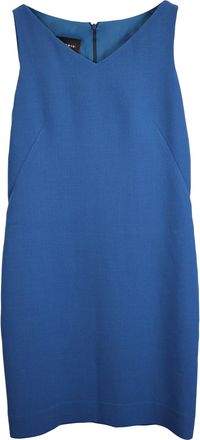 Akris V-neck Shift Dress in Blue Wool