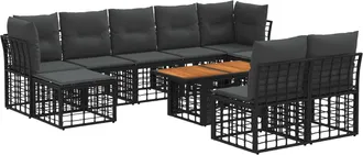 vidaXL Conjunto De Sof&aacute;s De Jard&iacute;n 10 Uds. Negro Y Gris Oscuro Vidaxl