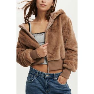 Cotton On Womens Teddy Hooded Jacket in Mocha at Nordstrom, Size Xxx-Small
