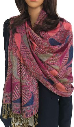 The Accessory Co. Womens Large Multicolour Pashmina Shawl Scarf, Woman Rainbow Coloured Scarf, Bright Multi Colour Wrap, Lightweight Summer Evening Paisley Floral Stole