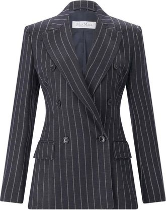 Max Mara Gestreepte Double-Breasted Blazer - Dames - Blazers - Blauw - S - Wol - Jassen