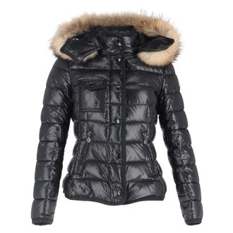 Moncler Pre-owned Womens Fur-Trimmed Hooded Down Jacket in Black Polyamide Nylon - Size IT 46 (Womens)