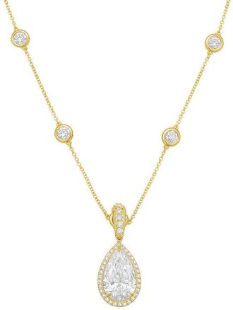 Diana M. Jewels 14kt Yellow gold Lab Grown 4.00 ct Pear Diamond Halo Pendant With Bail
