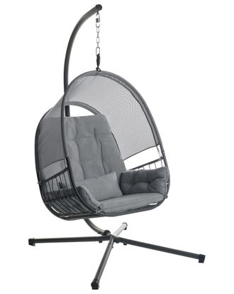 Beliani Silla colgante con soporte Tela Gris oscuro