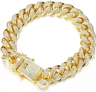 Generic Link Chain New Hip Hop Diamond Luxury Shiny Bracelet Inlaid Rhinestone(Gold-20cm) Professional Design Multicoloured