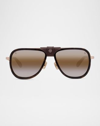 Vuarnet Men & apos;s Glacier 03 Titanium Aviator Sunglasses with Side Shields and Cord