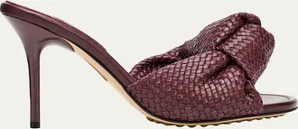 Bottega Veneta 90mm Cherry Intrecciato Leather Mules