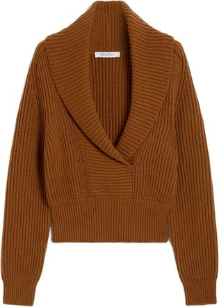 Max Mara Truien & Vesten, Dames, Bruin, S, Wol, Bruine Sweater met Shawl Kraag