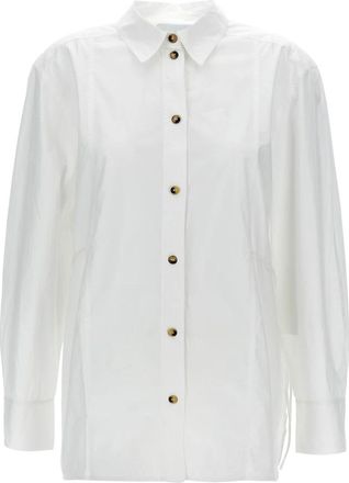 Ganni Shirt met Veters - Dames - Overhemden - Wit - L - Katoen - Overhemden