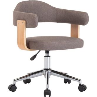 vidaXL Silla De Oficina Giratoria De Madera Curvada Y Tela Gris Taupe Vidaxl