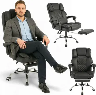 OEM Silla De Oficina Giratoria Master Prestige Con Reposapi&eacute;s Y Masajeador - Piel Ecol&oacute;gica Negra Ko42cz