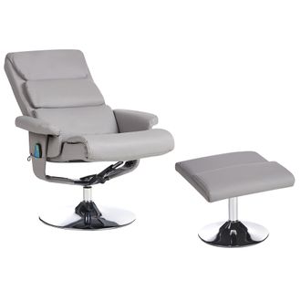 Beliani Beliani - Sill&oacute;n Reclinable Gris Con Reposapi&eacute;s Tapizado En Piel Sint&eacute;tica Masaje Calefactor Marco Metal Respaldo Ajustable Dise&ntilde;o Retro Legend