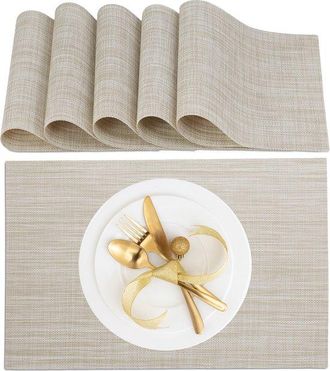 OEM Juego De 6 Manteles Individuales - 45x30 Cm - Lavables - Resistentes Al Calor - Posavasos - Color Crema