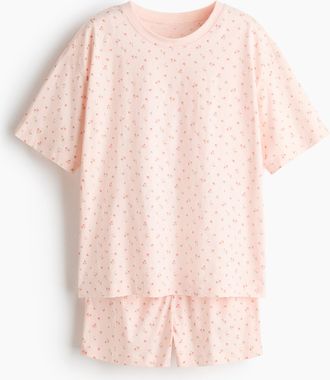 H&M Bedruckter Pyjama - Pfirsichrosa/Gebl&uuml;mt