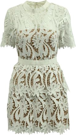 Self Portrait Lace A-Line Mini Dress in White Polyester