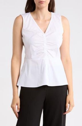 DKNY Ruched Sleeveless Peplum Top in White at Nordstrom Rack, Size X-Large