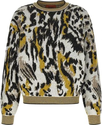 Missoni Boxy trui met ronde hals en animalier-dessin - Dames - Ronde hals truien - Veelkleurig - XS - Katoen - Truien & Vesten