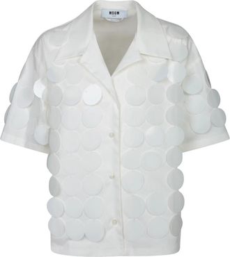 Msgm Witte Paillet Overlay Shirt - Dames - Overhemden - Wit - S - Katoen - Overhemden
