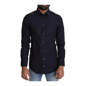 Dolce & Gabbana Navy Blue Slim Fit Poplin Shirt
