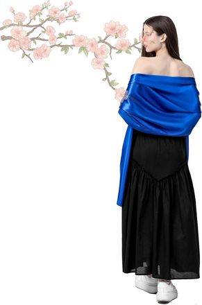 Generic Womens Satin Shawls and Wraps for Evening Dresses, Bridal Bridesmaid Cover Up, Satin Women Long Scarf Wedding Guest Shawl (Blue,one-size)