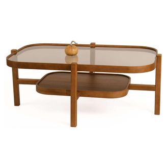 Dmora Mesa De Centro Sorbolo, Un Compartimento, Rectangular, Estructura De Vidrio, 110x70x48h Cm, Color Nogal