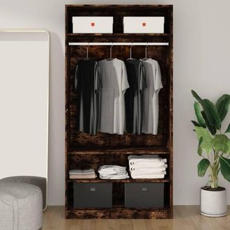 Berkfield Home Wardrobe Smoked Oak 100x50x200 cm Engineered Wood in Brown | Size: 100 x 50 x 200 cm
