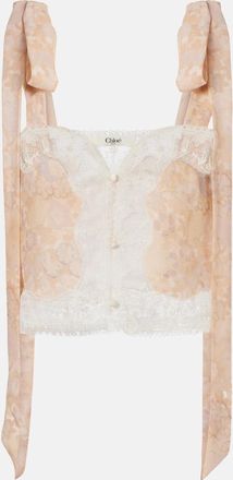 Chlo&eacute; Chlo&eacute; Floral lace-trimmed silk top