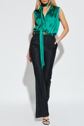 Versace Creased Trousers With Animal Print, Womens, Black