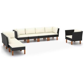vidaXL Vidaxl - Set Muebles De Jard&iacute;n 9 Pzas Rat&aacute;n Sint&eacute;tico Eucalipto Negro