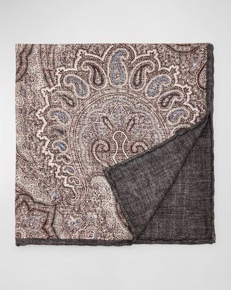 Brunello Cucinelli Mens Silk Paisley-Print Pocket Square