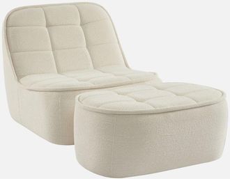 Sweeek Sweeek - Sill&oacute;n Borreguito De 1 Plaza + Reposapi&eacute;s, Boni, Blanco Roto, 93x104x85 Cm